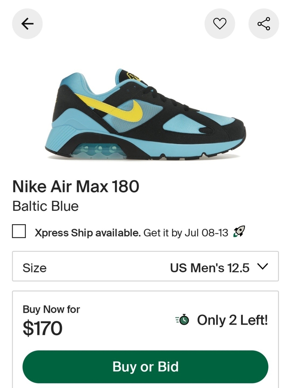 Nike AirMax 180 Men's Blue and Yellow Athletic Sneakers - Picture 12 of 12